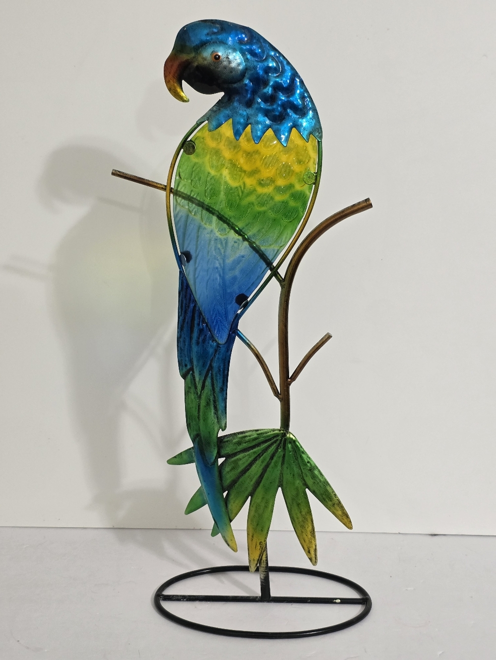 Decorative Metal Parrot Ornament - Blue Green Yellow